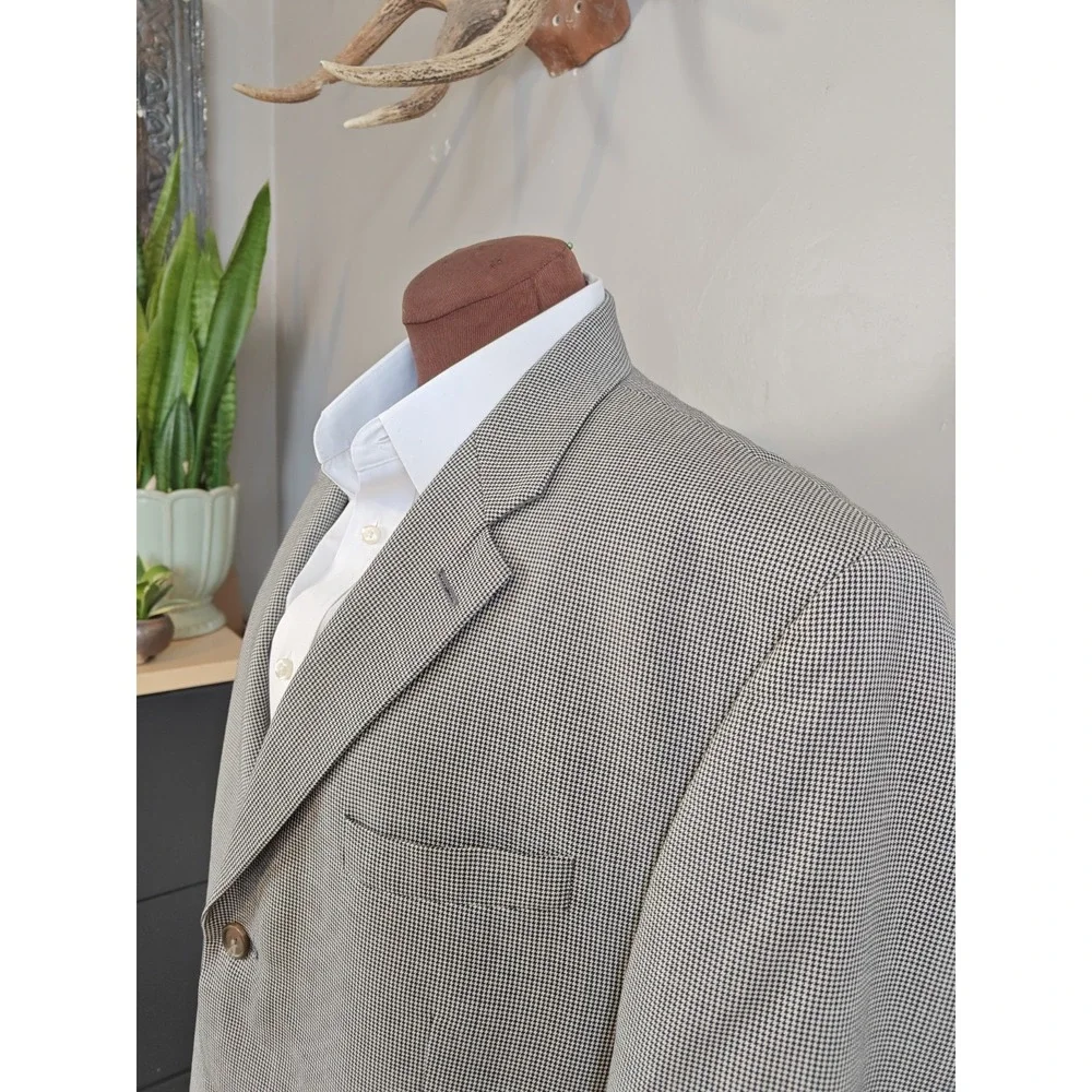 Lauren Ralph Lauren Mens Sport Coat 45L White Black Houndstooth Wool Blazer C801